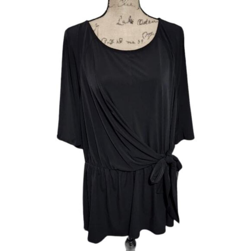 Lane Bryant Plus Size Women's Black Wrap Tie Front Blouse Tied Waist Sz 22 24 3X